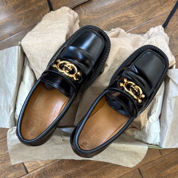 Women’s GG Gucci Black Leather Loafers - Size 42 (US 12) - Picture 6 of 11
